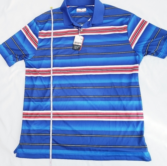 NWT Men's Grand Slam Golf Polo Shirt Blue & Red Stripes Short Sleeve - Picture 4 of 8